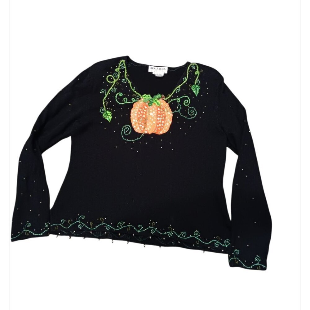 Jack B. Quick Vintage Pumpkin and Vine Black Sweater, Women's Large